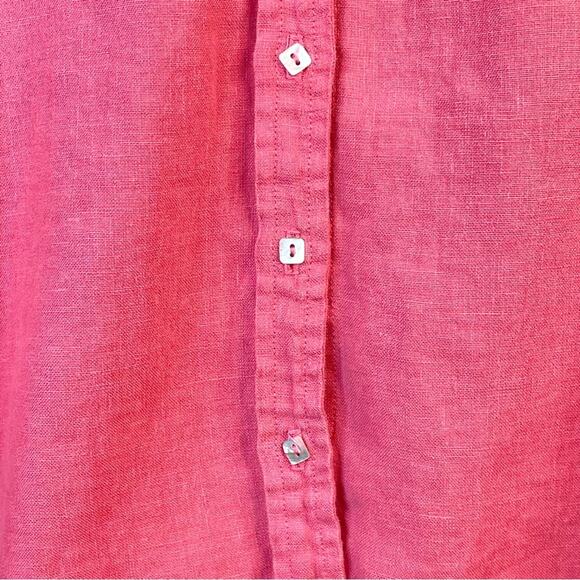 Cut Loose Heavy Weight Pink Linen Button Up Cropped Sleeve Shirt M - Picture 4 of 10